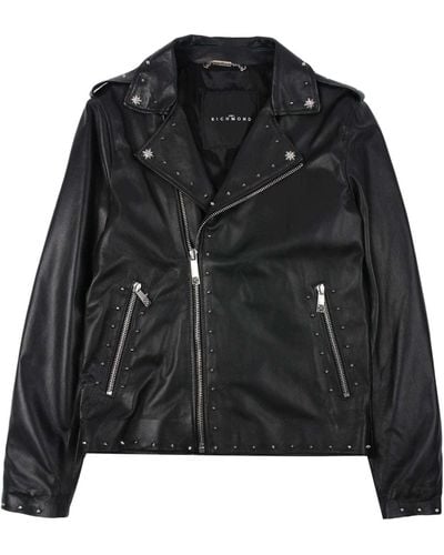 John Richmond Leather Jacket With Applications On The Back - Black
