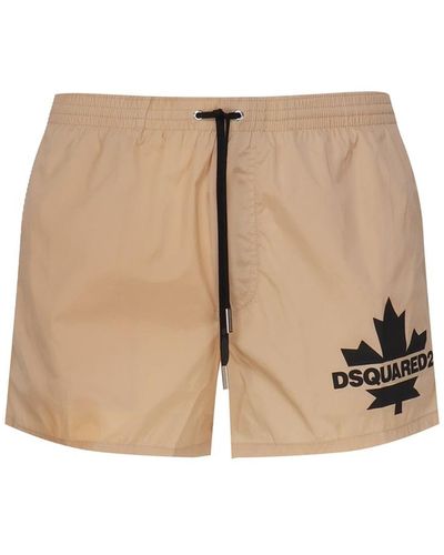 DSquared² Swim Shorts With Contrasting Color Logo - Natural