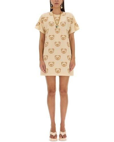 Moschino Dress With Teddy Bear Embroidery - Natural