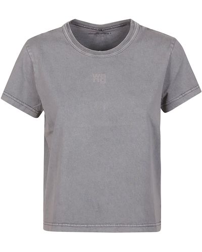 T By Alexander Wang Puff Logo Bound Neck Essential Shrunk T-Shirt - Grey