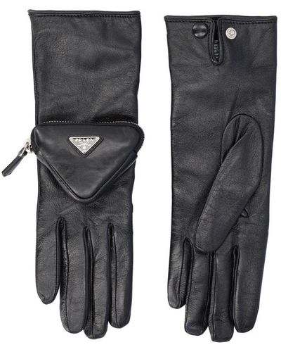 Prada Logo Pouch-detail Gloves - Black