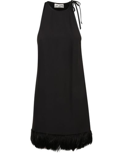 Saint Laurent Fringed Hem Dress - Black