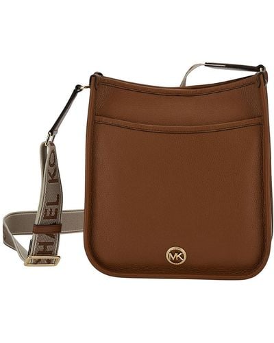Michael Kors Crossbody Bag With Mk Logo Detail In Hammered Leather - Brown