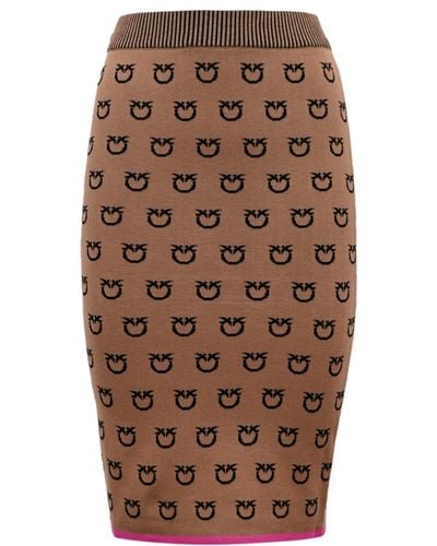 Pinko Midi Skirt With Logo - Brown