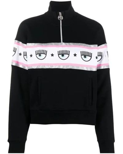 Chiara Ferragni Logo-tape Cotton Sweatshirt - Black