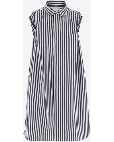 Sacai Cotton Dress With Striped Pattern - Blue