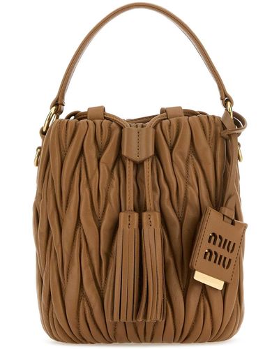 Miu Miu Camel Nappa Leather Bucket Bag - Brown