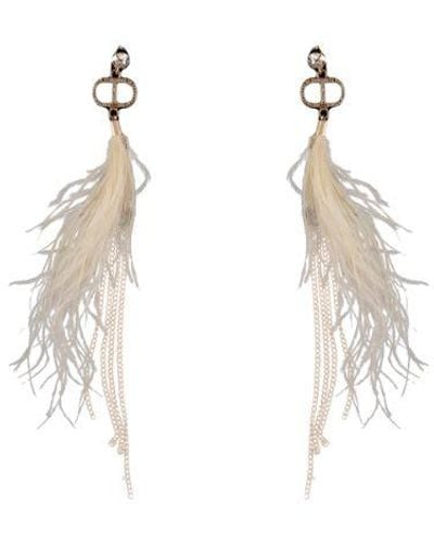 Twin Set Earrings With Feathers And Chains - Multicolor