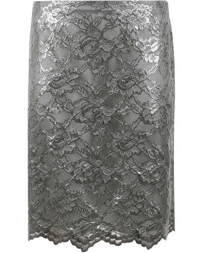 Aspesi Floral Perforated Asymmetric Skirt - Gray