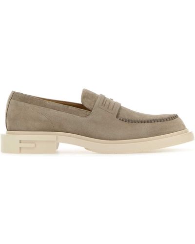Fendi Dove Suede Frame Loafers - Brown