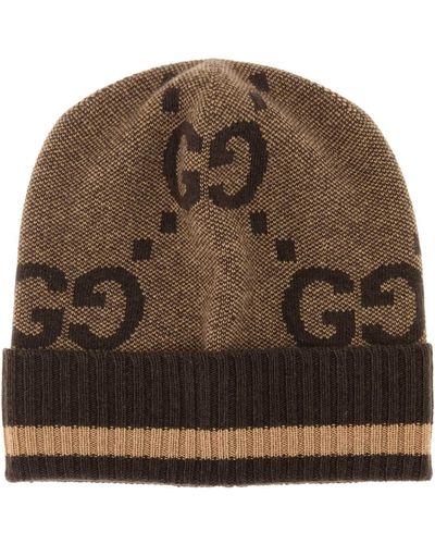 Gucci Embroidered Cashmere Beanie Hat - Brown