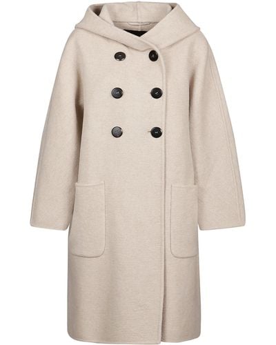 Max Mara Atelier Sierra Double Breasted Hooded Coat - Natural