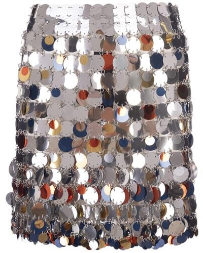Rabanne Short Skirt With Multicolor Sequins - White