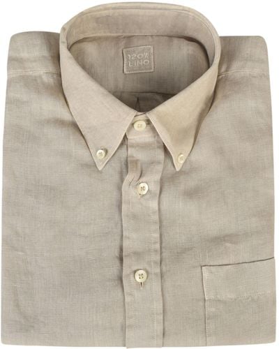 120% Lino Regular Fit Button Down Shirt - Grey