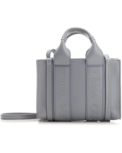 Chloé Woody Leather Mini Tote - Gray