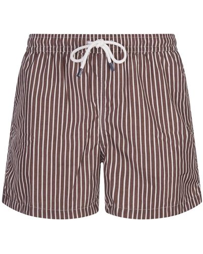 Fedeli And Striped Swim Shorts - Brown