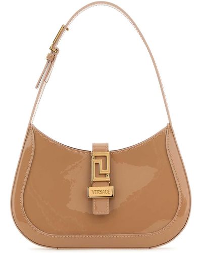 Versace Antiqued Leather Small Greca Goddess Shoulder Bag - Brown