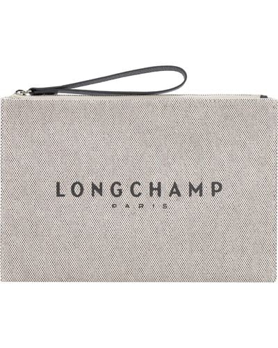 Longchamp Logo Print Zipped Clutch Bag - Metallic