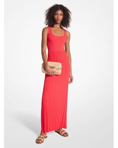 Michael Kors Long Coral Pleated Dress - Red