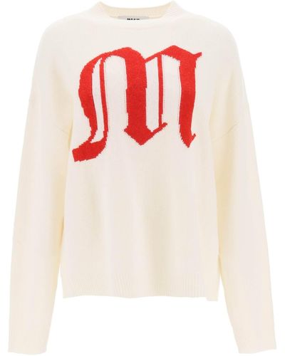 MSGM Logo-embroidered Sweater - White