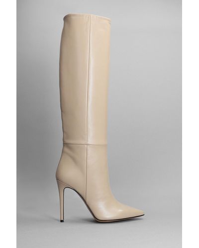 Anna F. High Heels Boots In Beige Leather - White