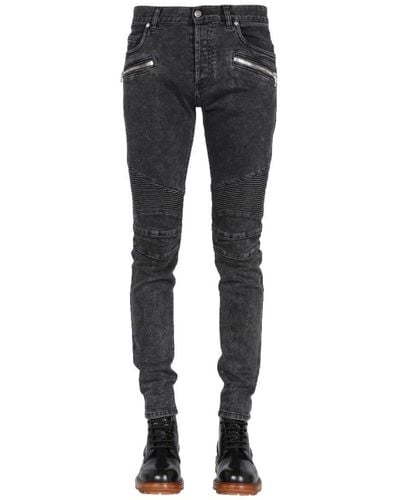 Balmain Ribbed-knee Skinny Jeans - Gray