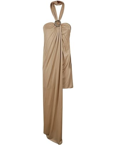 Blumarine Halter Neck Asymmetric Short Dress - Natural