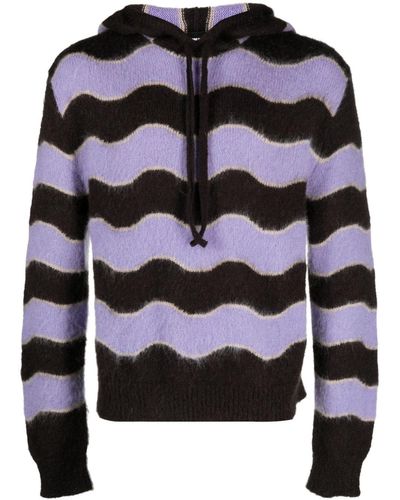 Salvatore Santoro Brown And Lilac Striped Knitted Hoodie - Multicolour
