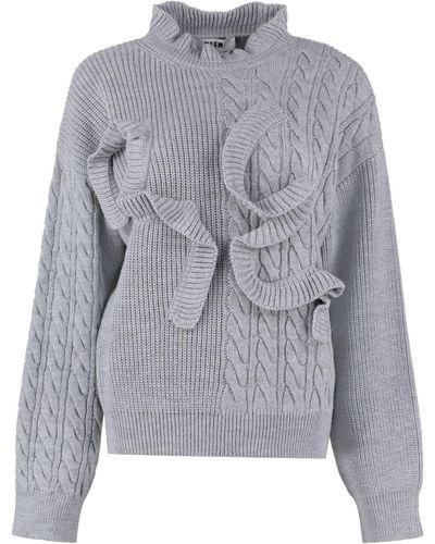MSGM Frilled Wool-blend Sweater - Gray