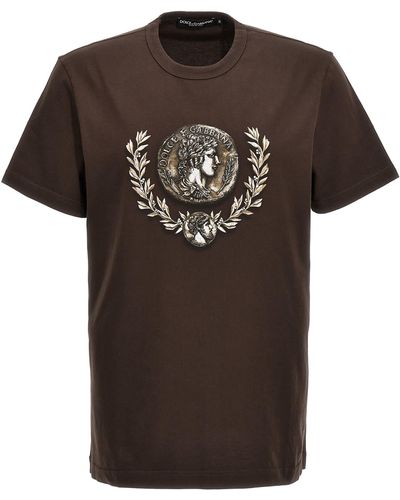 Dolce & Gabbana Coin-print Cotton T-shirt - Brown
