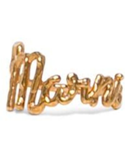 Marni Gold Colored Metal Ring With Logo - White