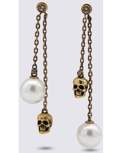 Alexander McQueen Antique Metal And Pearl Skull Chain Earrings - White