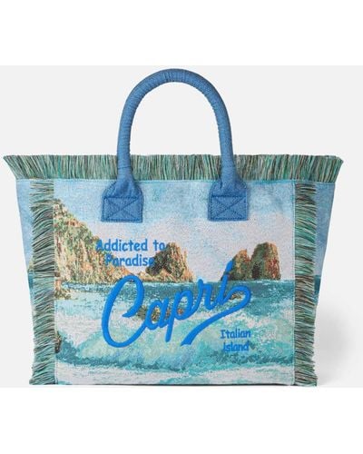 Mc2 Saint Barth Vanity Gobelin Shoulder Bag With Capri Embroidery - Blue