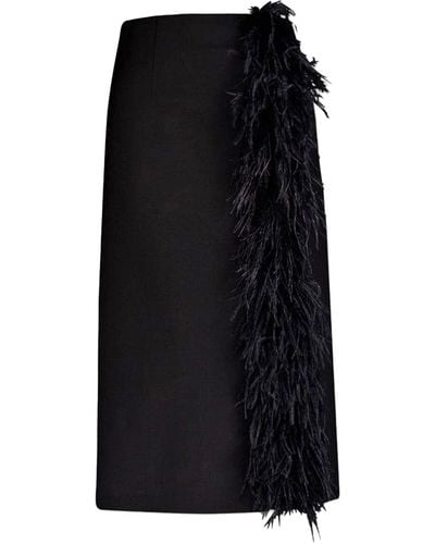 Prada Wool Midi Skirt With Feathers - Black