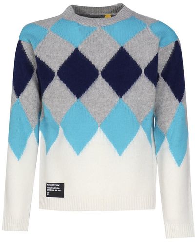 Moncler Frgmt Argyle Wool And Cashmere Sweater - Blue