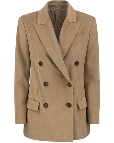 Brunello Cucinelli Double-Breasted Jacket With Necklace - Natural