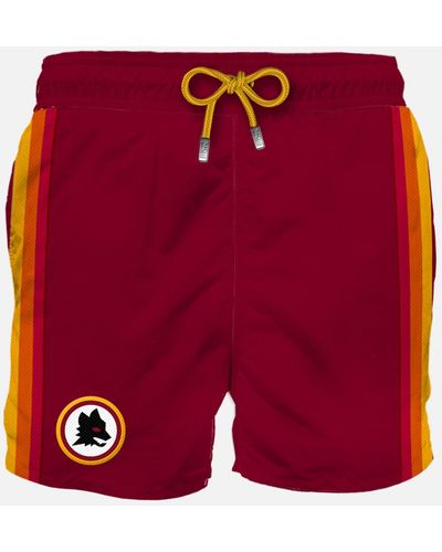 Mc2 Saint Barth Classic Swim Shorts With As Roma Patch As Roma Special Edition - Red