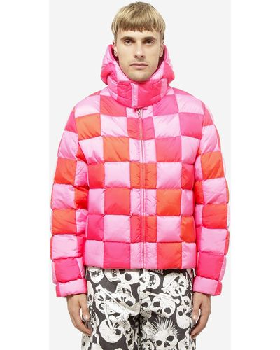 ERL Gradient Checker Hooded Puffer Jacket - Pink
