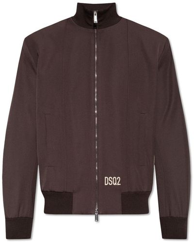 DSquared² Logo Embroidered Zip-up Bomber Jacket - Brown