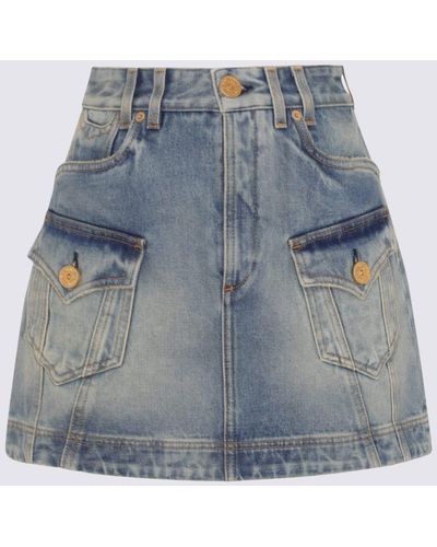 Balmain Cotton Denim Skirt - Blue