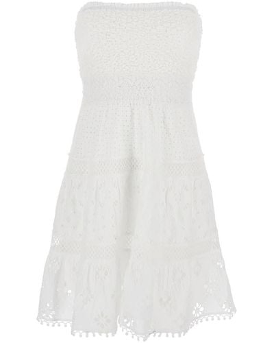 Temptation Positano White Short Embroidered Dress In Cotton