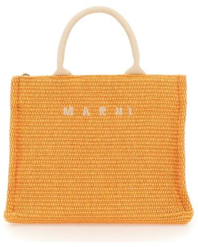 Marni Small Raffia Tote Bag - Orange