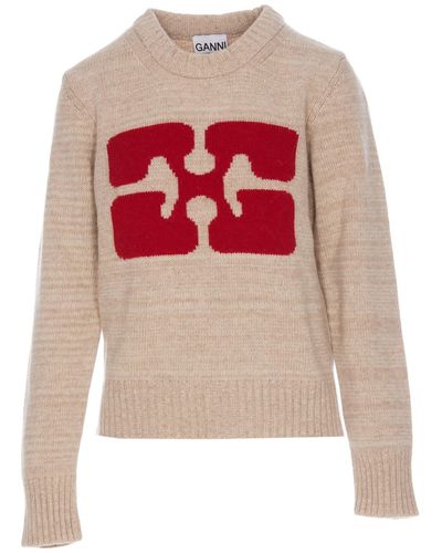 Ganni Logo-intarsia Sweater - Brown