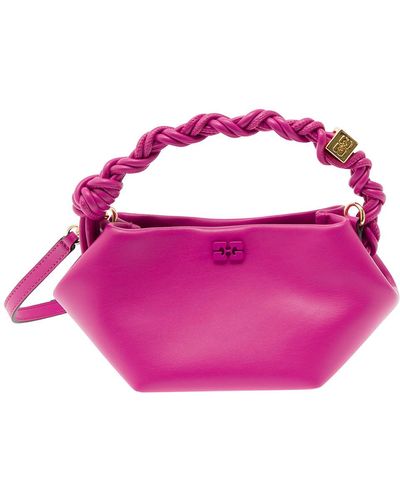 Ganni 'bou' Fuchsia Shoulder Bag With Knotted Handle In Leather Woman - Purple