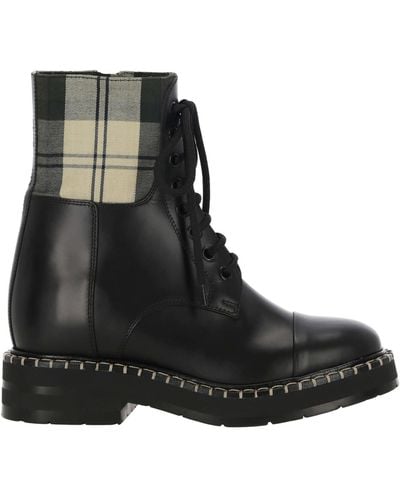 Chloé X Barbour Lace-up Leather Ankle Boots - Black