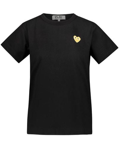 COMME DES GARÇONS PLAY T-shirt With Gold Heart Embroidery Clothing - Black