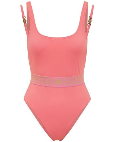 Versace Greca-print Scoop-neck Swimsuit - Pink
