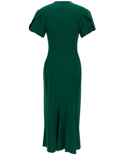 Victoria Beckham Midi Green Dress With Gatherings In Wool Blend Woman