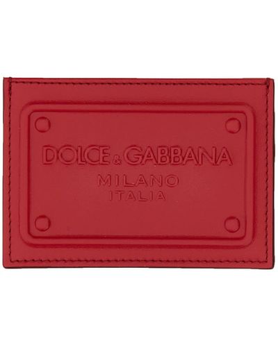 Dolce & Gabbana Leather Card Holder With Logo - Red
