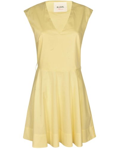 Blugirl Blumarine V-Neck Sleeveless Flare Dress - Yellow